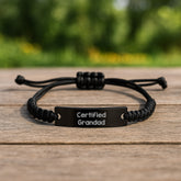 Funny Grandad Rope Bracelet Gifts from Family for Graduation Day, Certified Grandad Quote, Adjustable Black Stainless Steel with Interlaced Rope - Image 2